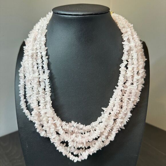 Lee Sands signed, solid, multi-strand rose quartz chip necklace! - Picture 2 of 11